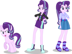 Size: 7501x5683 | Tagged: safe, artist:limedazzle, starlight glimmer, equestria girls, absurd resolution, alternate universe, boots, clothes, comparison, converse, cute, equestria girls-ified, female, high heel boots, high heels, jacket, leather jacket, lidded eyes, open mouth, raised hoof, shoes, show accurate, simple background, skirt, smiling, sneakers, solo, transparent background, vector