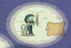 Size: 354x240 | Tagged: safe, oc, oc only, oc:white shot, pony, pony town, female, screenshots, snow, solo, torch