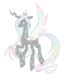 Size: 837x954 | Tagged: safe, artist:xxmissteaxx, oc, oc only, changeling, changeling queen, changeling oc, changeling queen oc, female, simple background, solo, transparent background, white changeling
