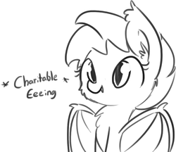 Size: 935x807 | Tagged: safe, artist:tjpones, oc, oc only, bat pony, pony, cute, descriptive noise, eeee, grayscale, meme, monochrome, ocbetes, simple background, sketch, smiling, solo, sound effects, tjpones is trying to murder us, white background