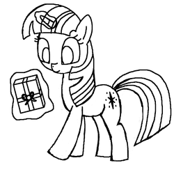 Size: 1200x1200 | Tagged: safe, artist:franzeir, twilight sparkle, pony, g4, female, magic, monochrome, present, sketch, solo