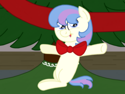 Size: 2048x1536 | Tagged: safe, artist:kindheart525, oc, oc only, oc:beryl, pony, kindverse, adopted offspring, bow, bowtie, christmas tree, cute, foal, next generation, parent:marble pie, parent:oc:indigo dreams, parent:oc:star shooter, solo, toddler, tree