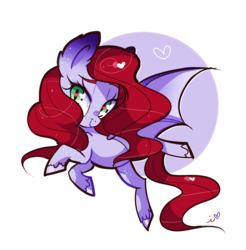 Size: 1000x1016 | Tagged: safe, artist:ipun, oc, oc only, oc:sachan, bat pony, pony, female, flying, heart, heart eyes, lidded eyes, mare, simple background, smiling, solo, spread wings, white background, wingding eyes