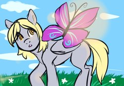 Size: 1280x896 | Tagged: artist needed, safe, derpy hooves, butterfly, pegasus, pony, my little brony risovach, g4, female, mare