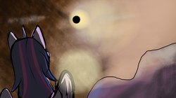 Size: 1480x829 | Tagged: safe, artist:ritasanderson, twilight sparkle, alicorn, pony, g4, eclipse, female, moon, solar eclipse, solo, sun, twilight sparkle (alicorn)