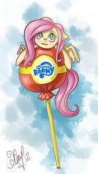 Size: 466x829 | Tagged: artist needed, safe, fluttershy, pony, my little brony risovach, g4, blushing, candy, cute, day, floppy ears, food, heart eyes, lollipop, looking up, my little brony, sky, solo, wingding eyes