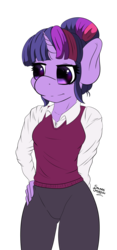 Size: 2096x4489 | Tagged: safe, artist:salamishowdown, sci-twi, twilight sparkle, anthro, equestria girls, g4, clothes, equestria girls ponified, female, high res, pants, ponified, simple background, solo, sweater vest, transparent background