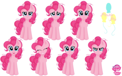 Size: 2925x1840 | Tagged: safe, artist:mlp-projectanarchy, pinkie pie, pony, g4, :o, emotions, eyes closed, female, frown, happy, head tilt, multeity, open mouth, sad, simple background, solo, too much pink energy is dangerous, transparent background