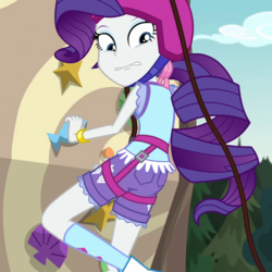 Size: 720x720 | Tagged: safe, screencap, rarity, equestria girls, g4, my little pony equestria girls: legend of everfree, cropped, female, helmet, solo, tree