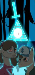 Size: 468x985 | Tagged: artist needed, safe, bill cipher, dipper pines, forest, gravity falls, mabel pines, male
