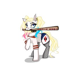 Size: 2247x2160 | Tagged: artist needed, safe, pony, baseball bat, harley quinn, high res, mouth hold, ponified, solo