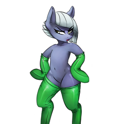 Size: 1000x1000 | Tagged: safe, artist:kennzeichen, limestone pie, pony, semi-anthro, g4, angry, belly button, bipedal, clothes, female, hips, socks, solo