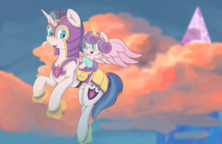 Size: 10200x6600 | Tagged: safe, artist:lula-moonarts, princess flurry heart, shining armor, g4, absurd resolution, cloud, cute, father and daughter, flurrybetes, flying, magic, telekinesis