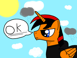 Size: 1600x1200 | Tagged: safe, artist:steamyart, oc, oc only, pony, cloud, simple background, solo, speech bubble, sun