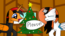 Size: 2560x1440 | Tagged: safe, artist:steamyart, oc, oc only, oc:phenioxflame, christmas lights, christmas tree, tree