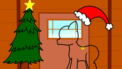 Size: 2560x1440 | Tagged: safe, artist:steamyart, pony, base, christmas, christmas tree, door, generic pony, hat, holiday, santa hat, solo, tree