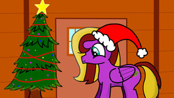 Size: 2560x1440 | Tagged: safe, alternate character, alternate version, artist:steamyart, oc, oc only, pegasus, pony, base used, christmas, christmas tree, female, mare, solo, tree