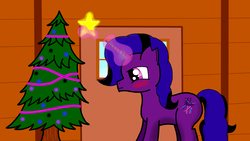 Size: 2560x1440 | Tagged: safe, alternate character, alternate version, artist:steamyart, oc, oc only, pony, base used, christmas, christmas tree, solo, tree