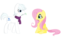 Size: 1036x636 | Tagged: safe, artist:gothicblueeyes, double diamond, fluttershy, g4, crack shipping, doubleflutter, flower, flower in mouth, mouth hold, shipping, simple background, transparent background