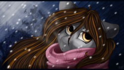 Size: 1366x768 | Tagged: safe, artist:ognevitsa, oc, oc only, earth pony, pony, clothes, female, mare, scarf, snow, solo, winter