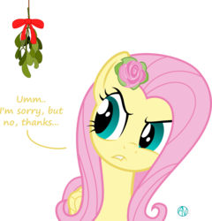 Size: 2022x2104 | Tagged: safe, artist:arifproject, part of a set, fluttershy, pony, g4, arif's mistletoe pone, denied, dialogue, female, flower, high res, mistletoe, rose, simple background, solo, transparent background, vector