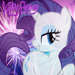 Size: 900x900 | Tagged: safe, artist:doctor-g, artist:penguinsn1fan, rarity, pony, unicorn, g4, album, album cover, cover, female, firework (song), fireworks, katy perry, lidded eyes, mare, music, parody, solo, song reference, vector