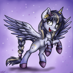 Size: 3024x3024 | Tagged: safe, artist:gaelledragons, oc, oc only, oc:cassiope, alicorn, pony, alicorn oc, commission, high res, open mouth, rearing, solo, spread wings