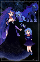 Size: 912x1414 | Tagged: safe, artist:violetleegee, princess luna, human, g4, alternative cutie mark placement, clothes, dress, filly, human ponidox, humanized, self paradox, self ponidox, shoulder cutie mark, staff, wand, woona, younger