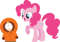 Size: 3570x2483 | Tagged: safe, artist:porygon2z, pinkie pie, earth pony, human, pony, g4, clothes, comedy central, crossover, gloves, high res, kenny mccormick, male, raised hoof, simple background, south park, this will end in death, transparent background