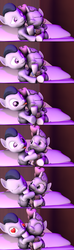 Size: 1920x6520 | Tagged: safe, artist:viranimation, rumble, sweetie belle, g4, 3d, bed, blanket, heart eyes, high res, hoof fetish, hoof licking, hoof polish, hoof sucking, licking, male, nail polish, plushie, ship:rumbelle, shipping, sleeping, source filmmaker, story included, straight, teddy bear, tongue out, wingding eyes