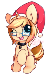 Size: 800x1150 | Tagged: safe, artist:mrsremi, oc, oc only, glasses, hat, santa hat, simple background, solo, transparent background