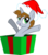 Size: 2751x3112 | Tagged: safe, artist:outlawedtofu, oc, oc only, oc:littlepip, pony, unicorn, fallout equestria, box, fanfic, fanfic art, female, freckles, hat, high res, hooves, horn, mare, open mouth, pony in a box, present, santa hat, simple background, solo, transparent background, vector