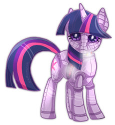 Size: 700x761 | Tagged: safe, artist:themoonfall, twilight sparkle, oc, oc:twibot sparker, gynoid, pony, robot, unicorn, g4, female, frown, glare, looking at you, simple background, solo, steam, transparent background, twibot, unicorn twilight