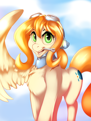 Size: 1280x1701 | Tagged: safe, artist:bonusjosh, oc, oc only, oc:spirit, pegasus, pony, goggles, mouth hold, solo, wrench