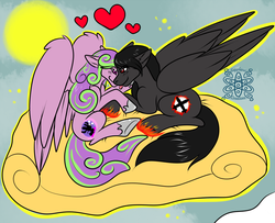 Size: 1200x975 | Tagged: safe, artist:sapphirus, oc, oc only, oc:moonblaze, oc:moonlightbunny, pony, commission, couple, female, male, mare, prince, princess, red and black oc, red eyes, stallion