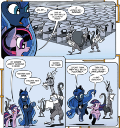 Size: 964x1031 | Tagged: safe, artist:andypriceart, idw, accord, discord, princess luna, twilight sparkle, alicorn, pony, chaos theory (arc), g4, spoiler:comic, spoiler:comic49, accord (arc), in all disorder a secret order, part the second: in all chaos there is a cosmos, twilight sparkle (alicorn)