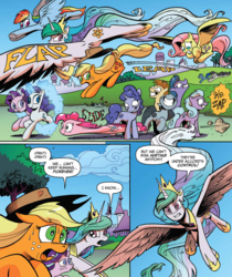 Size: 918x1091 | Tagged: safe, artist:andypriceart, idw, applejack, fluttershy, pinkie pie, princess celestia, rainbow dash, rarity, starlight glimmer, chaos theory (arc), g4, spoiler:comic, spoiler:comic49, accord (arc), in all disorder a secret order, mind control, part the second: in all chaos there is a cosmos