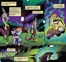Size: 951x895 | Tagged: safe, artist:andypriceart, idw, discord, rainbow dash, spike, starlight glimmer, twilight sparkle, alicorn, pony, chaos theory (arc), g4, spoiler:comic, spoiler:comic49, accord (arc), in all disorder a secret order, part the second: in all chaos there is a cosmos, twilight sparkle (alicorn)