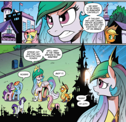 Size: 961x931 | Tagged: safe, artist:andypriceart, idw, applejack, fluttershy, princess celestia, rainbow dash, rarity, starlight glimmer, chaos theory (arc), g4, spoiler:comic, spoiler:comic49, accord (arc), in all disorder a secret order, part the second: in all chaos there is a cosmos