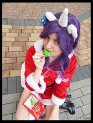 Size: 3456x4608 | Tagged: safe, artist:krazykari, rarity, human, g4, clothes, cosplay, costume, high res, irl, irl human, peeps, photo, santa costume, solo