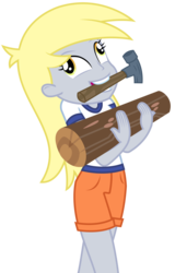Size: 1953x3053 | Tagged: safe, artist:sketchmcreations, derpy hooves, equestria girls, g4, my little pony equestria girls: legend of everfree, derp, female, hammer, happy, log, mouth hold, simple background, solo, transparent background, vector