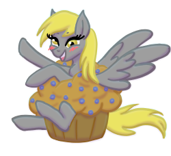 Size: 250x228 | Tagged: safe, artist:katkathasahathat, derpy hooves, pegasus, pony, g4, cute, female, food, muffin, simple background, solo, transparent background
