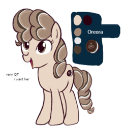 Size: 361x373 | Tagged: safe, artist:rusticanon, oc, oc only, oc:oreora, earth pony, pony, color palette, cookie, cute, flockmod, food, oreo, oreo pony, reference sheet, simple background, solo, white background