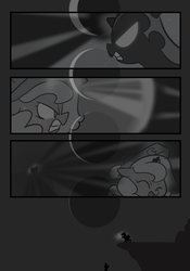 Size: 666x950 | Tagged: safe, artist:egophiliac, nightmare moon, princess luna, moonstuck, g4, cartographer's cap, cliff, dark woona, filly, glowing eyes, grayscale, hat, magic, monochrome, moon, nightmare woon, woona, younger