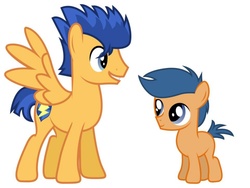 Size: 960x720 | Tagged: safe, first base, flash sentry, earth pony, pegasus, pony, g4, blank flank, brothers, colt, cute, duo, foal, headcanon, male, orange bros, short tail, simple background, spread wings, stallion, white background, wings