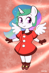 Size: 667x1000 | Tagged: safe, artist:empyu, princess celestia, anthro, plantigrade anthro, g4, clothes, cute, cutelestia, dress, female, gloves, smiling, solo, spread wings