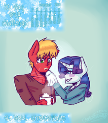 Size: 488x556 | Tagged: safe, artist:fluffyrainbowkitty, big macintosh, rarity, earth pony, anthro, g4, 30 day otp challenge, clothes, cute, height difference, male, ship:rarimac, shipping, straight, winter