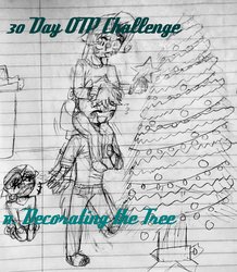 Size: 1024x1173 | Tagged: safe, artist:fluffyrainbowkitty, big macintosh, rarity, sweetie belle, earth pony, anthro, g4, 30 day otp challenge, blushing, christmas tree, clothes, cute, grayscale, group, height difference, lined paper, male, monochrome, piggyback ride, ship:rarimac, shipping, sketch, straight, traditional art, winter