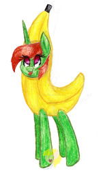 Size: 1600x2647 | Tagged: safe, artist:towarzyszx, oc, oc only, pony, banana, banana suit, clothes, costume, food, simple background, solo, traditional art, white background