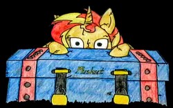 Size: 932x583 | Tagged: safe, artist:ponetwoplus, sunset shimmer, pony, g4, crossover, female, five nights at freddy's, lock, peeking, solo
